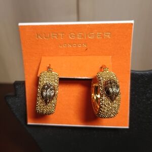 Kurt Geiger Gold Textured Hoop Earrings with Shell Motif